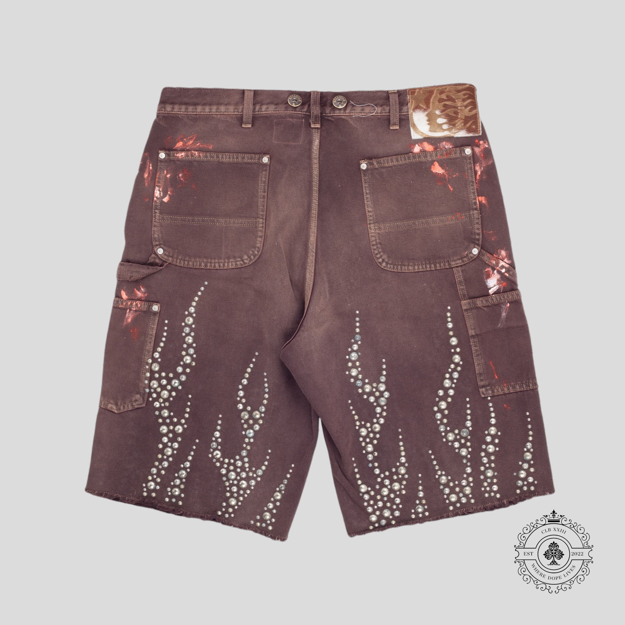 Hellstar Denim Studded Shorts in Brown