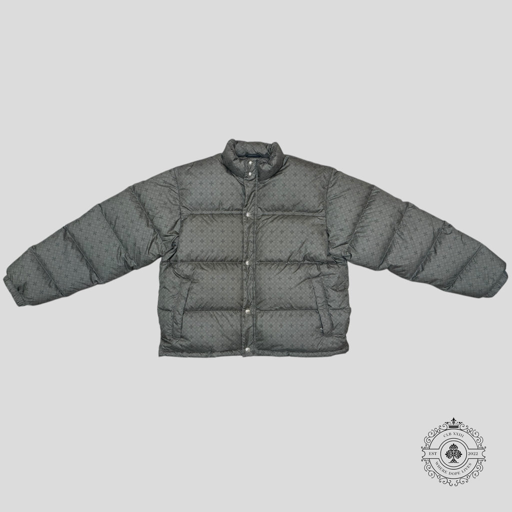 Chrome Heart Plus Pattern Puffer Jacket in Olive Green