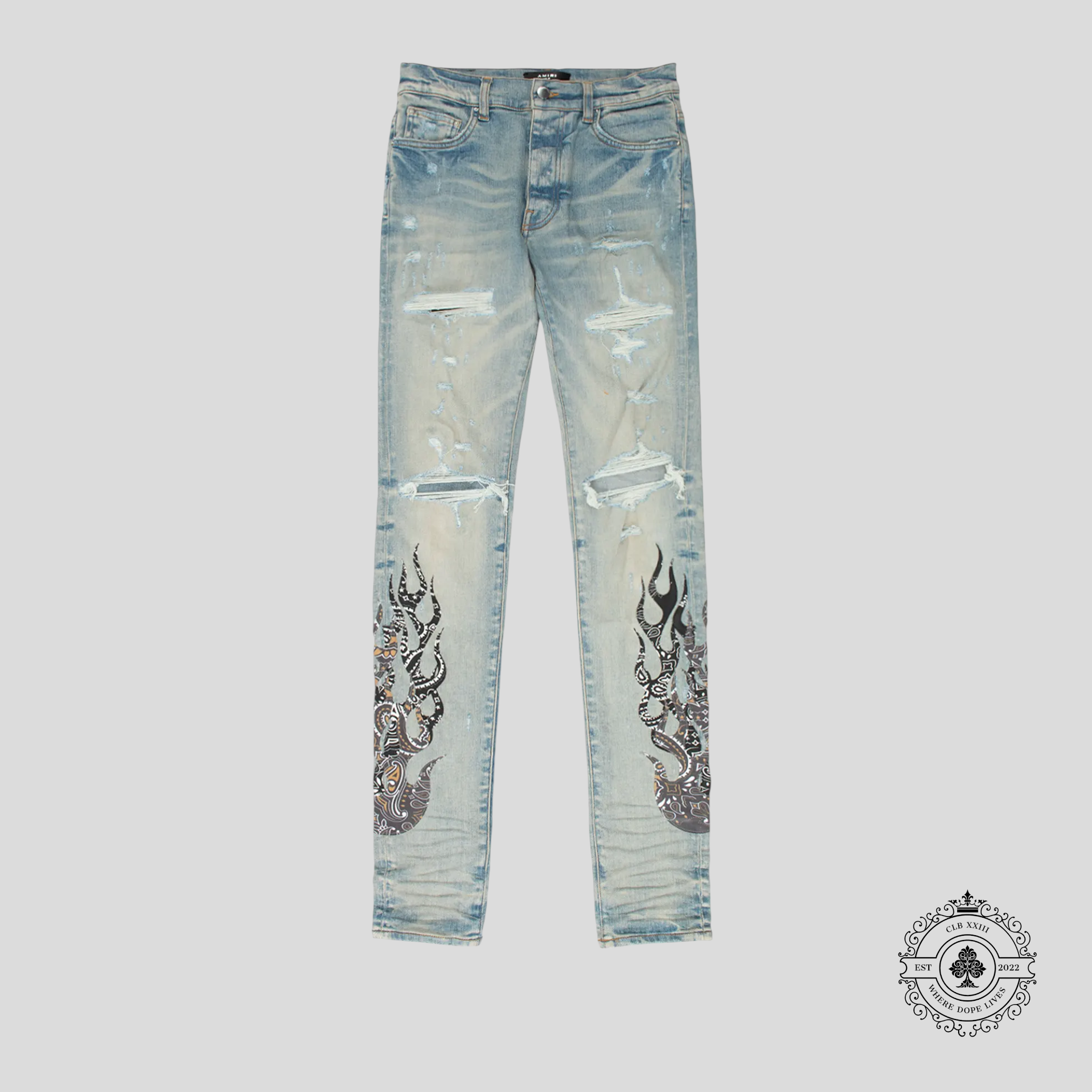 Amiri Bandana Flame Jeans in Clay Indigo / Black