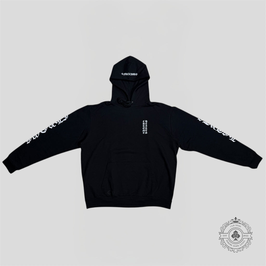 Chrome Hearts Vertical FU Logo Hoodie in Black/White