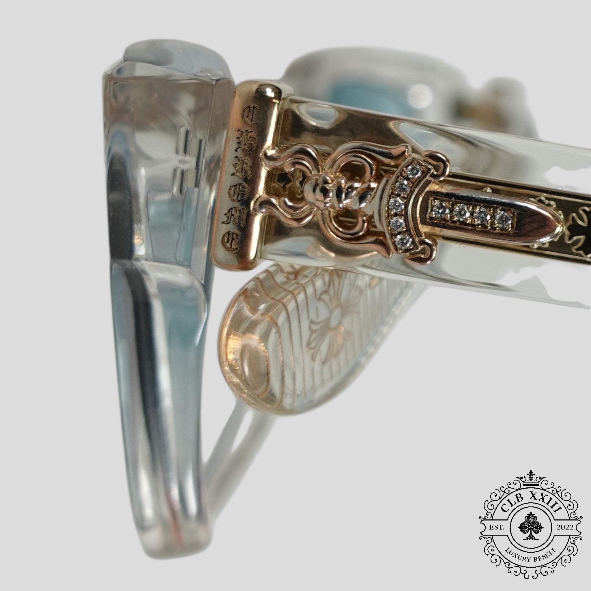 Chrome Hearts Box Officer Diamond Embellished Glasses in Clear/Gold