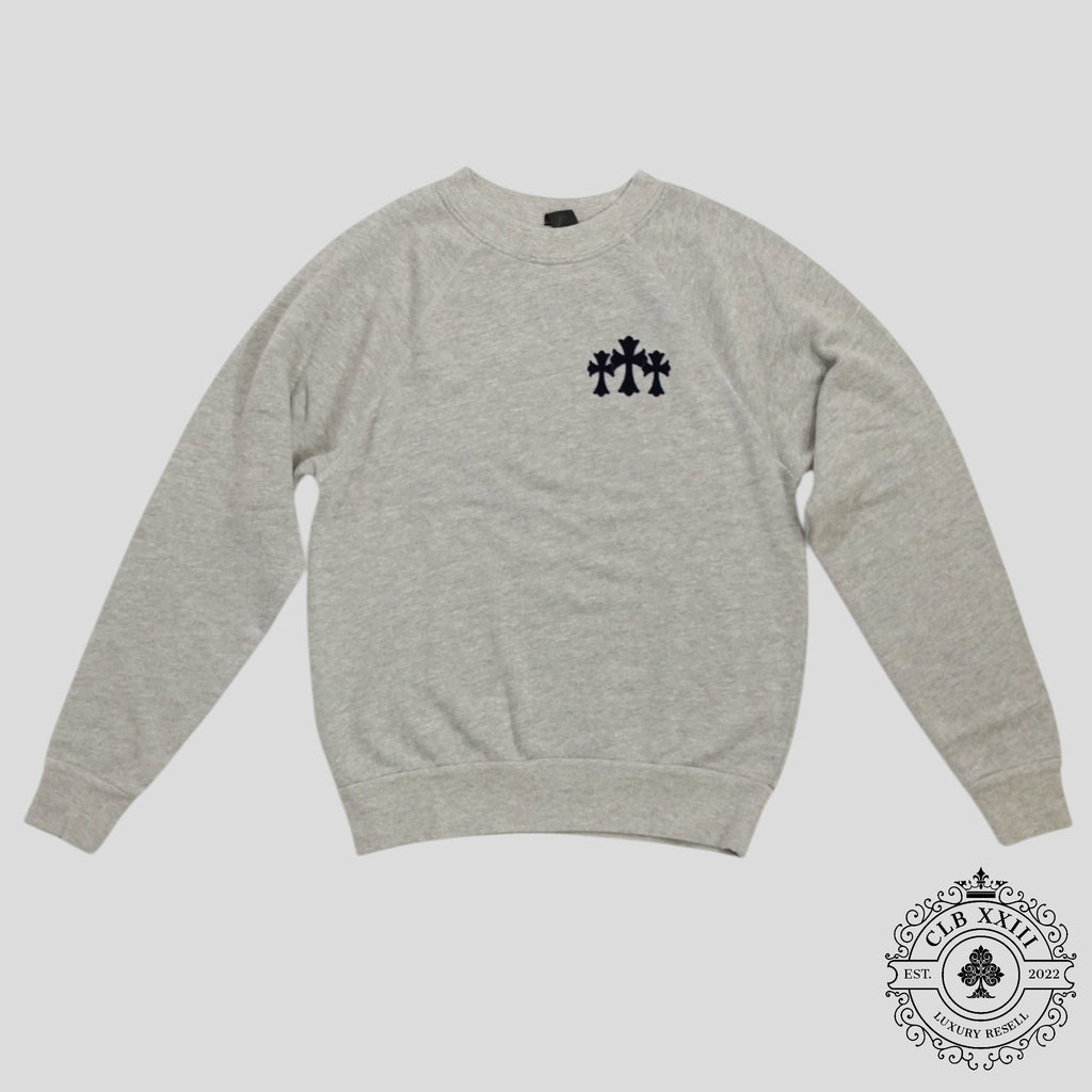 Chrome Hearts Women's Triple Cross CH Flocked Crewneck in Grey