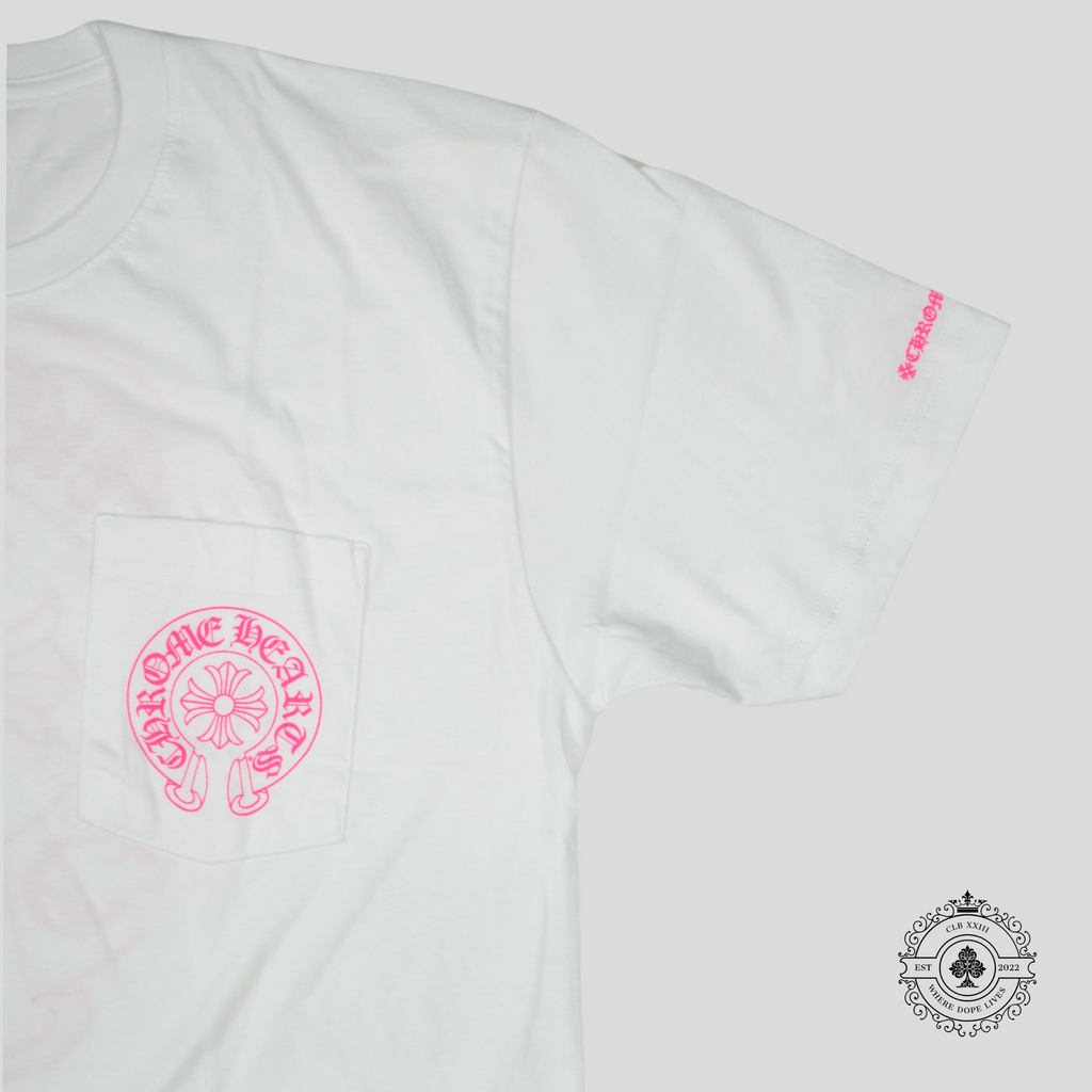 Chrome Hearts Horseshoe Logo Tee in White/Pink