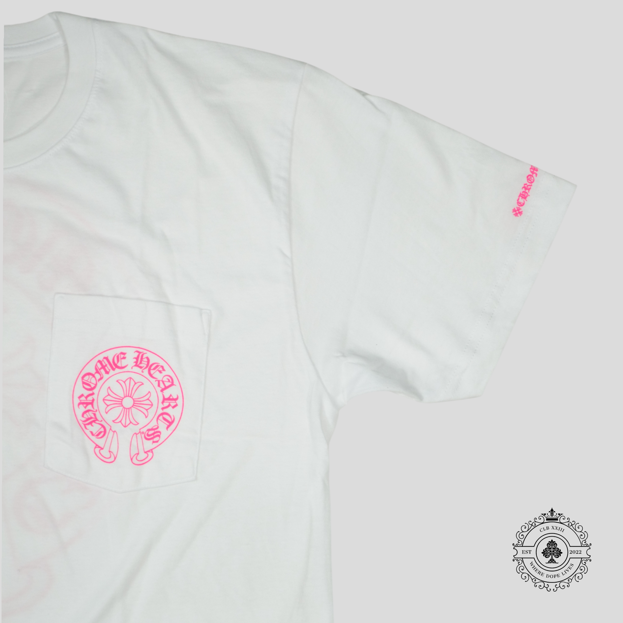 Chrome Hearts Horseshoe Logo Tee in White/Pink