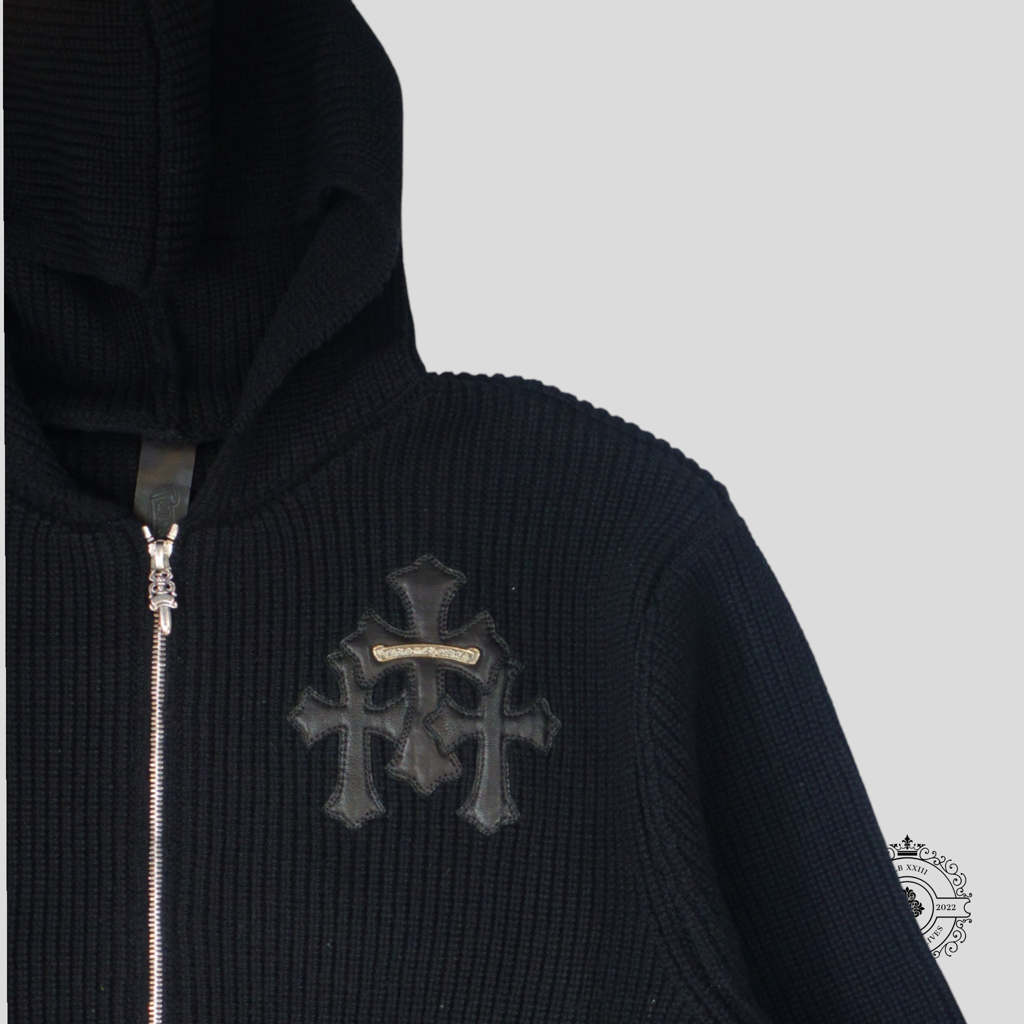 Chrome Hearts Cashmere Cross Patch Zip Up Hoodie in Black