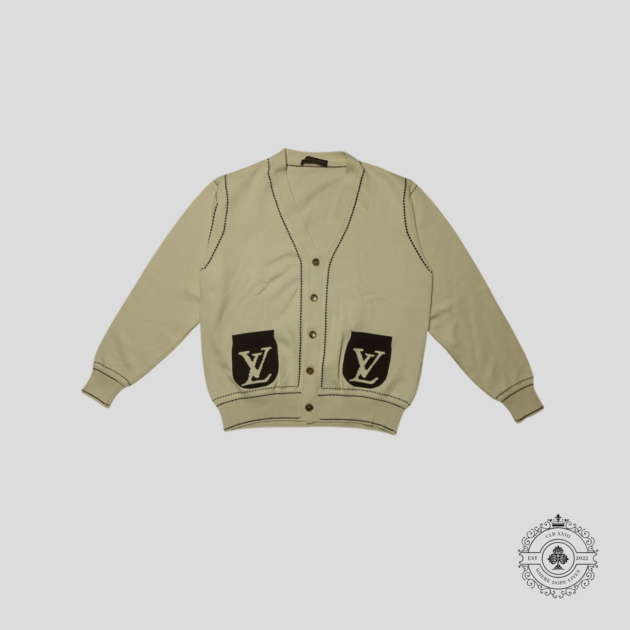 Louis Vuitton Signature Jacquard Cardigan in White/Brown