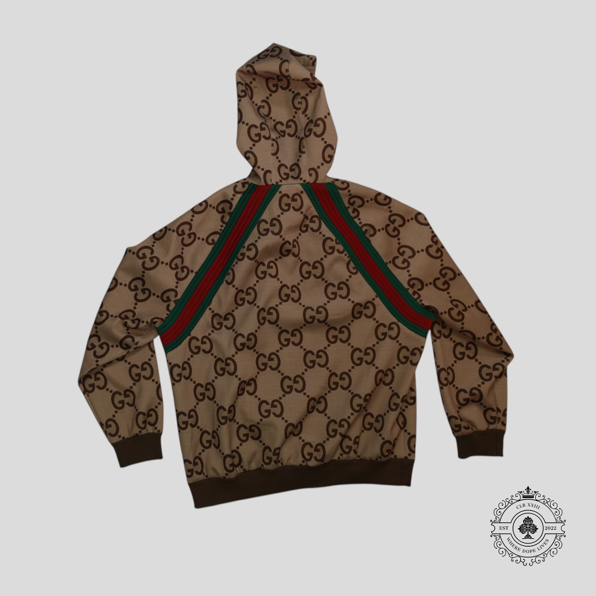Gucci Jumbo Jacquard Hooded Track Jacket in Brown