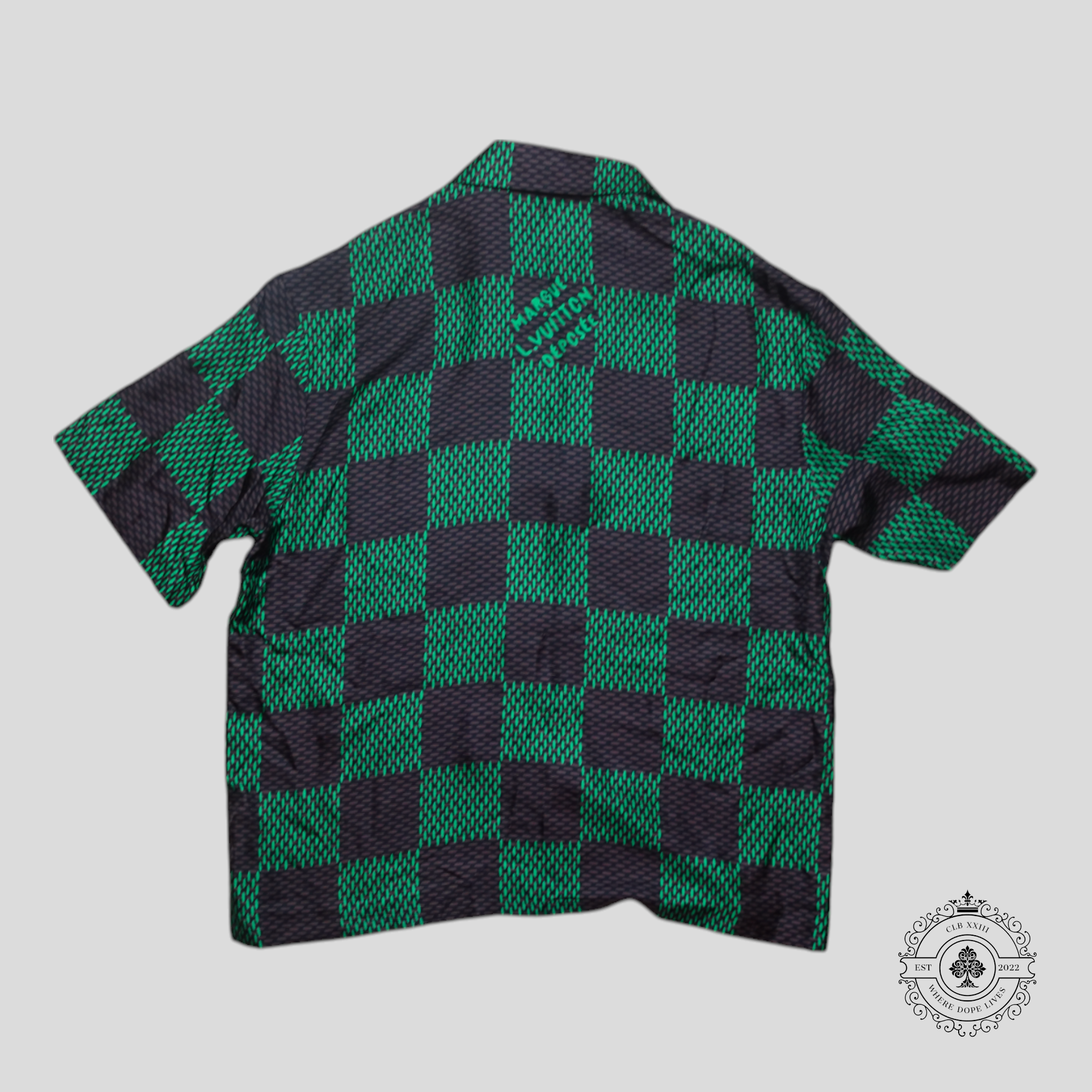 Louis Vuitton Damier Silk Button Up Shirt in Black/Brown/Green
