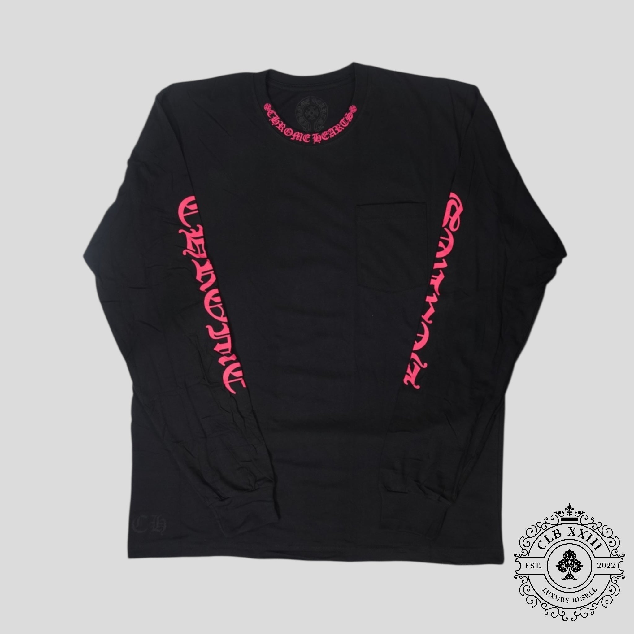 Chrome Hearts Neck Logo Long Sleeve Tee in Black/Pink