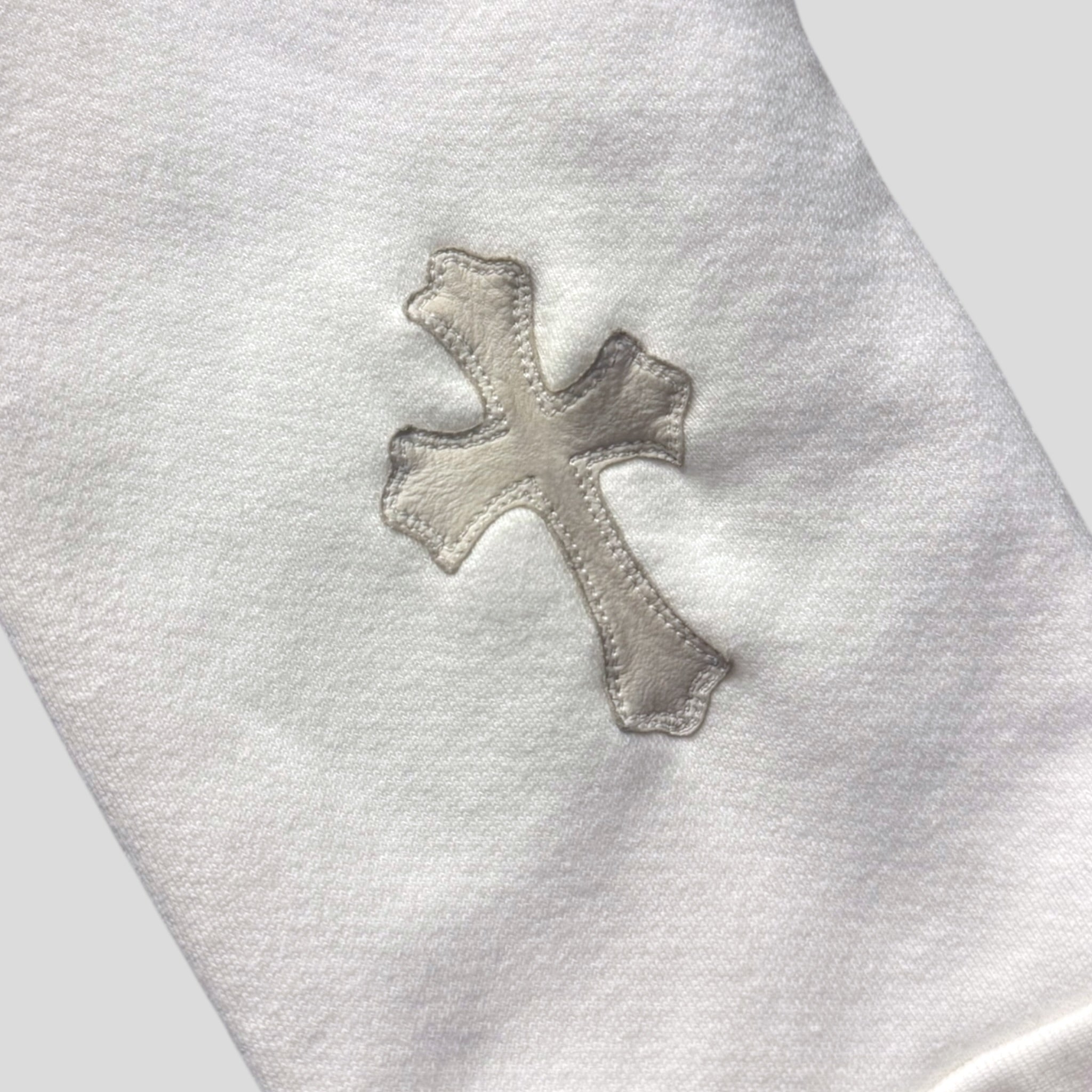 Chrome Hearts Leather Cross Patch Quarter Zip in White