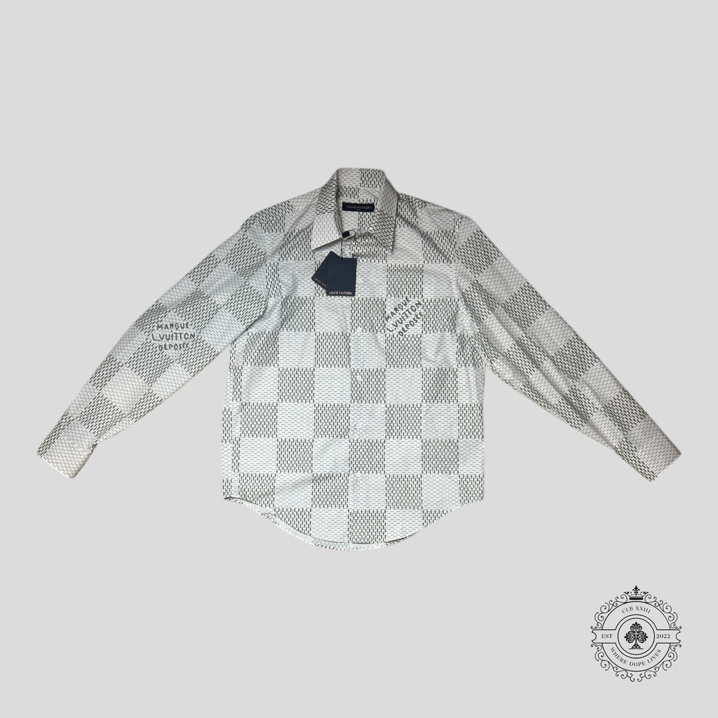 Louis Vuitton Damier Button Up Shirt in White/Grey